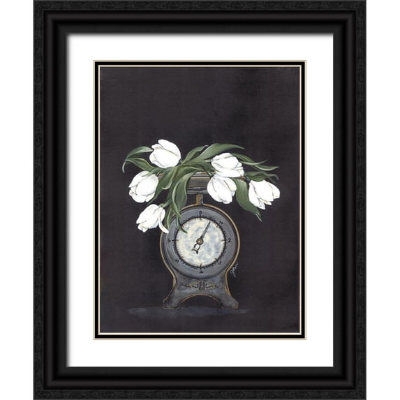 Norkus, Julie 12x14 Black Ornate Wood Framed with Double Matting Museum Art Print Titled - Vintage Scale with Tulips