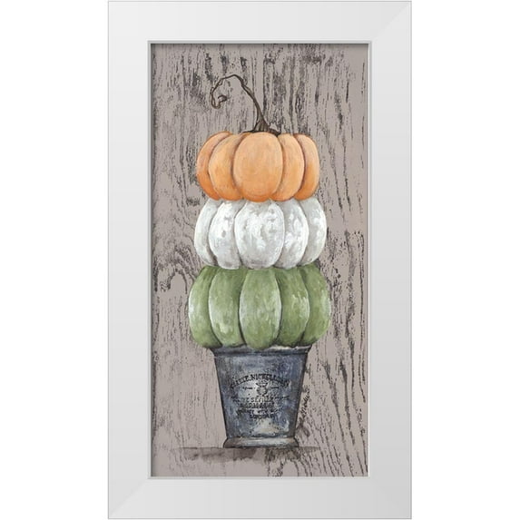 Norkus, Julie 9x14 White Modern Wood Framed Museum Art Print Titled - Triple Pumpkin in Stamped Pot