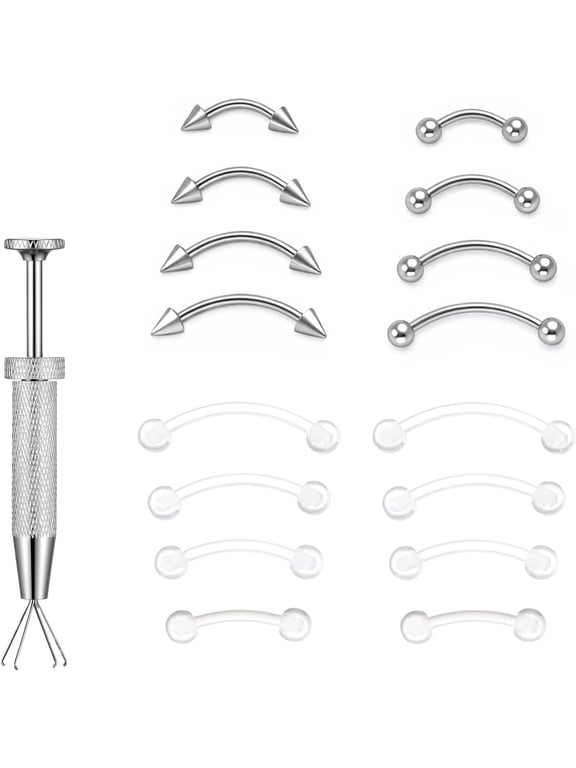 16pcs Vertical Labret Lip Jewelry Curved Barbell Eyebrow Rings 14g 16g