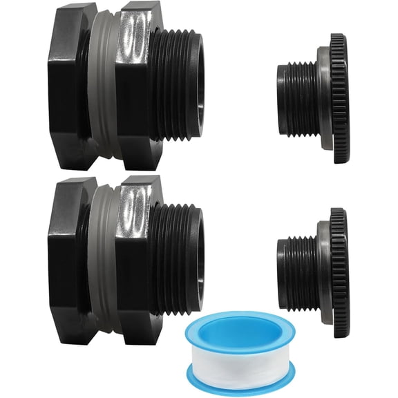 Norlix 2 Pack 3/4 Inch PVC Bulkhead Fitting With Plugs For Rain Barrels