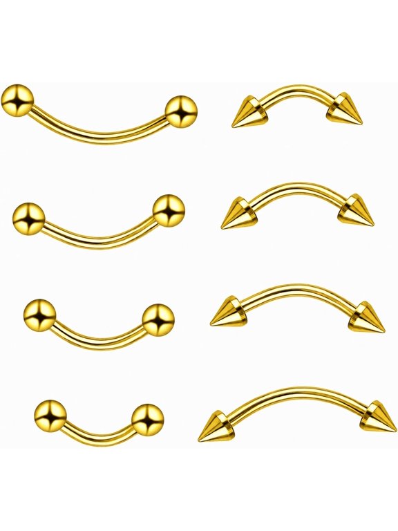 8pcs Eyebrow Piercing Jewelry 16g Vertical Labret Lip Jewelry Curved Barbell Eyebrow Rings
