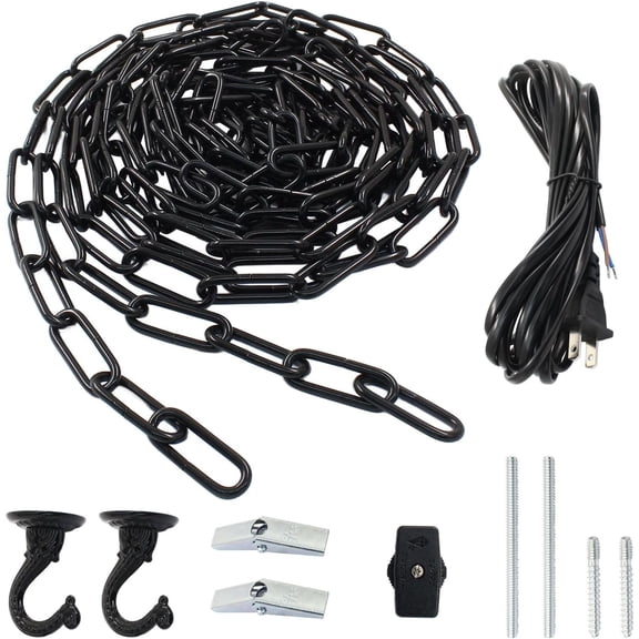 Norlix Swag Light Kit 15 Ft Chain 15 Ft Cord with Switch Hooks Black