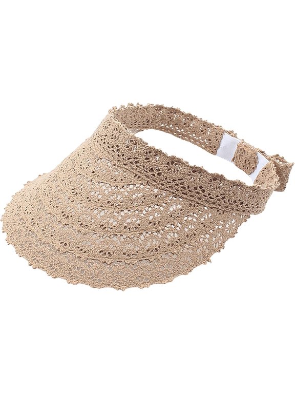 Women's Wide Brim Straw Sun Visor, Lace Open Top Sun Hat Foldable Roll-up Packable Summer Beach Hat for Women Girls