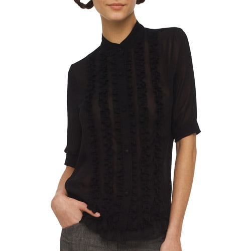Norma Kamali - Women's Sheer Ruffle Shirt - Walmart.com