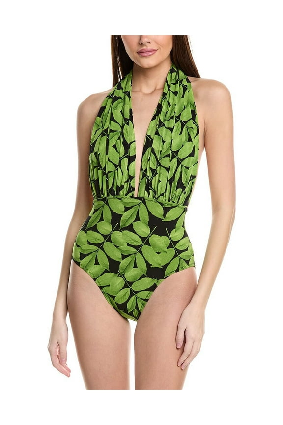 womens Halter Low Back One-Piece, XXS, Green
