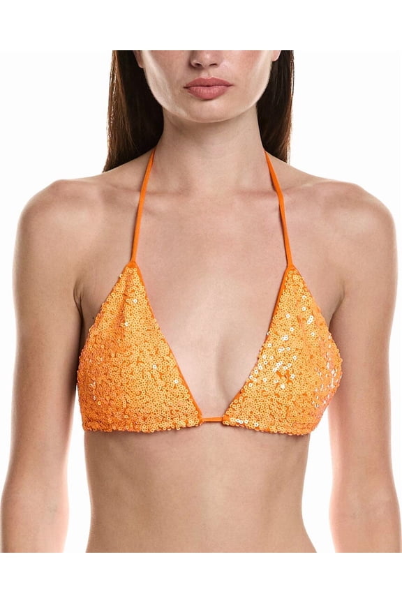 womens  Petite Sequin String Bikini Top, s, Orange