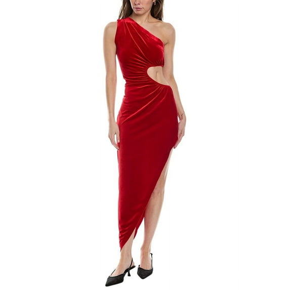 Norma Kamali womens Velvet One-Shoulder Maxi Dress, XL/42, Red