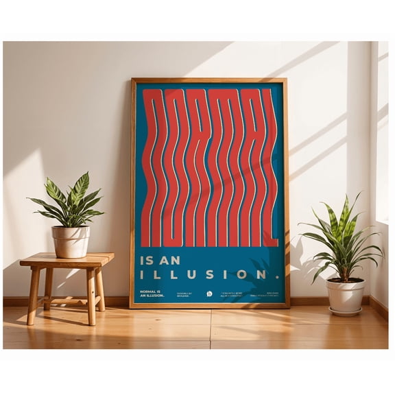 Normal Is An Illusion Poster Wavy Typography Poster Retro 70S Trippy Dorm Decor