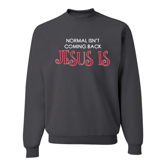 Normal Isn't Coming Back Jesus Is Inspirational/Christian Unisex Crewneck Graphic Sweatshirt, Charcoal, Medium