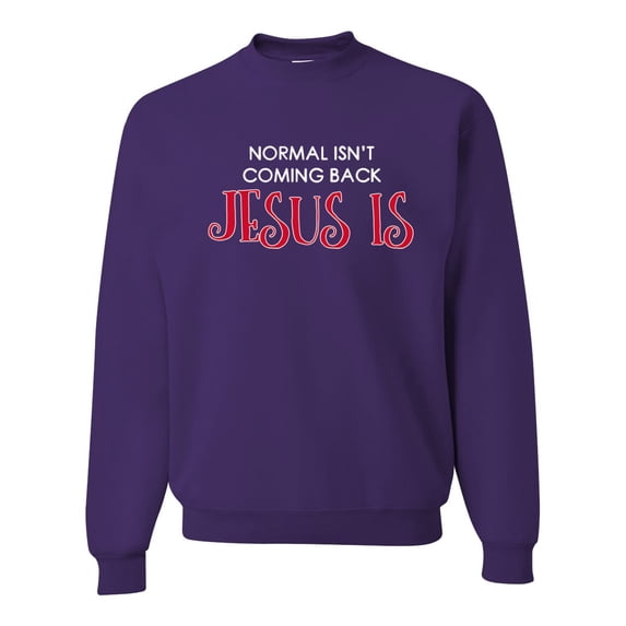 Normal Isn’t Coming Back Jesus Is Inspirational/Christian Unisex Crewneck Graphic Sweatshirt, Purple, Small