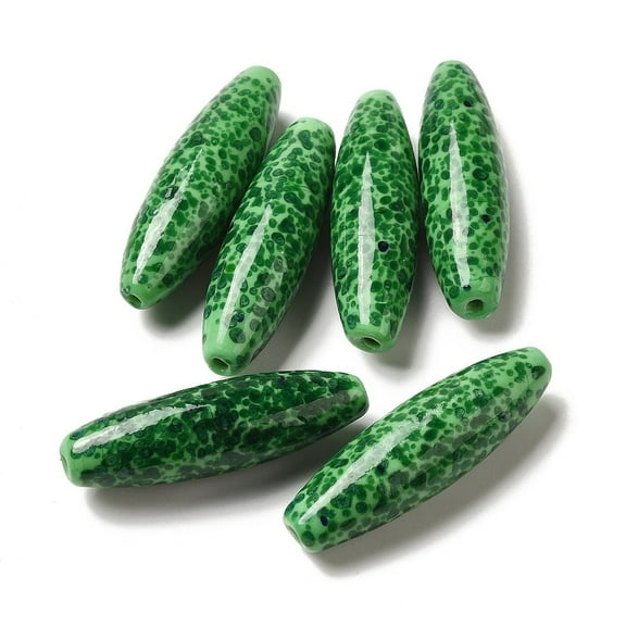 Normal Lampwork Beads Spaghetti Beads Oval with Fleck Green 41-42x12mm Hole: 2mm