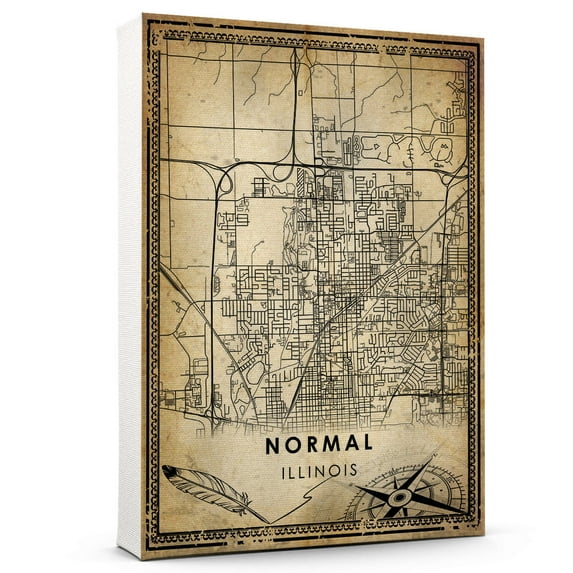Normal Vintage Map Prints Canvas, Illinois Map Art Canvas, Canvas, Normal Map City style vintage Canvas , Canvas Wall Art, Street Map Artwork Canvas