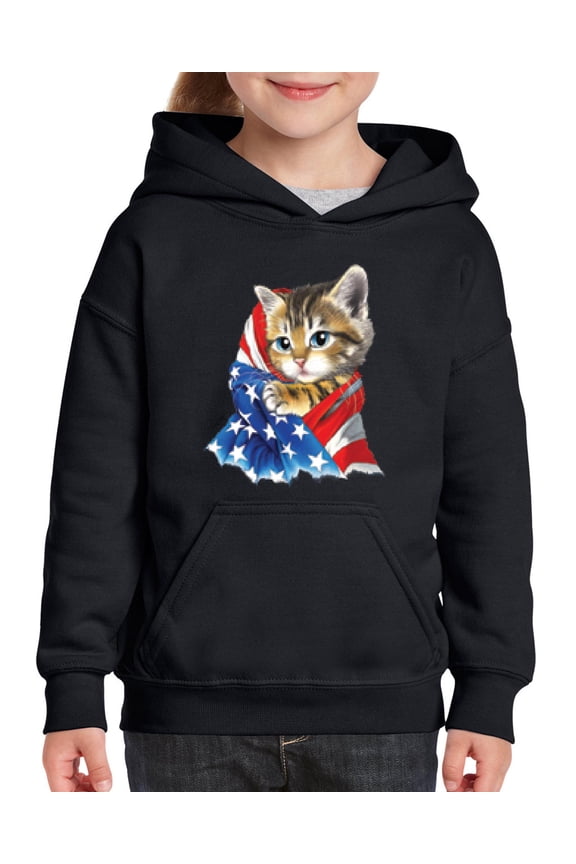 - Big Boys Hoodies and Sweatshirts, up to Big Boys Size 24 - American Flag 4th of July Kitty