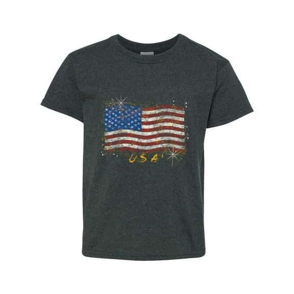 Normal is Boring - Big Boys T-Shirts and Tank Tops, up to Big Boys Size 24 - American Flag USA in Gold