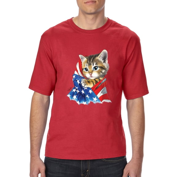 Normal is Boring - Big Men's T-Shirt, up to Tall Size 3XLT - American Flag 4th of July Kitty