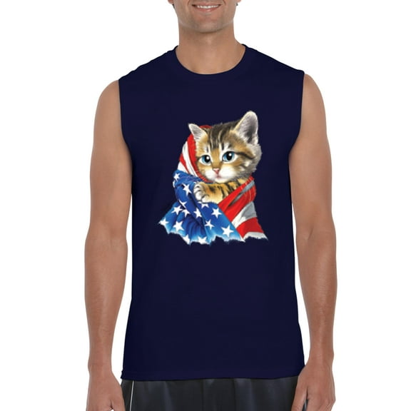 Normal is Boring - Men's Graphic T-Shirt Sleeveless, up to Men Size 3XL - American Flag 4th of July Kitty