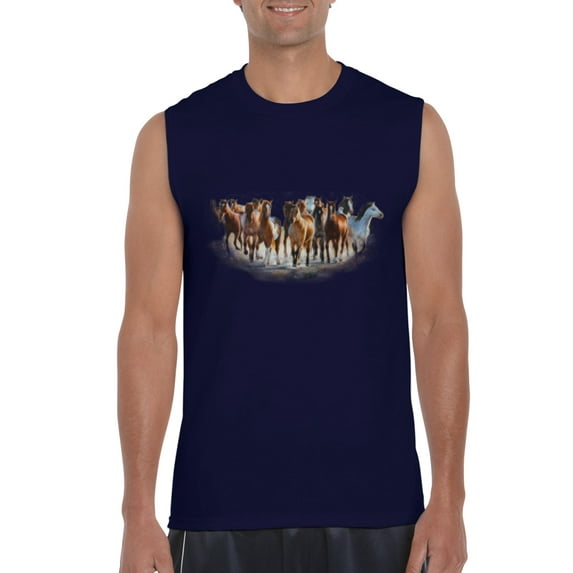 NIB - Men's Graphic T-Shirt Sleeveless - Horses Herd