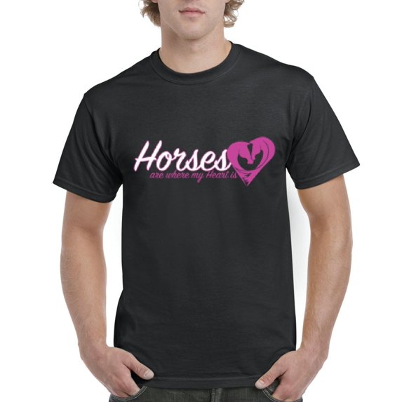 NIB - Men's T-Shirt Short Sleeve - Horses Where My Heart Is