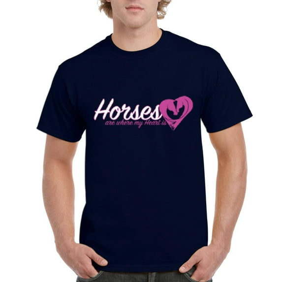 NIB - Men's T-Shirt Short Sleeve - Horses Where My Heart Is
