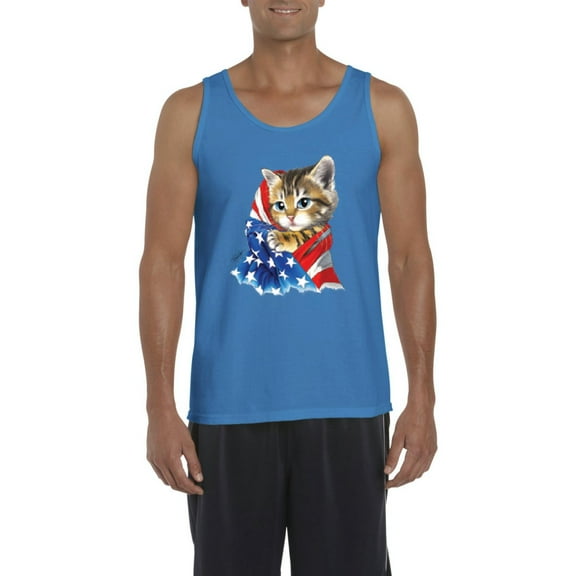 Normal is Boring - Men's Tank Top for Men, up to Men Size 3XL - American Flag 4th of July Kitty