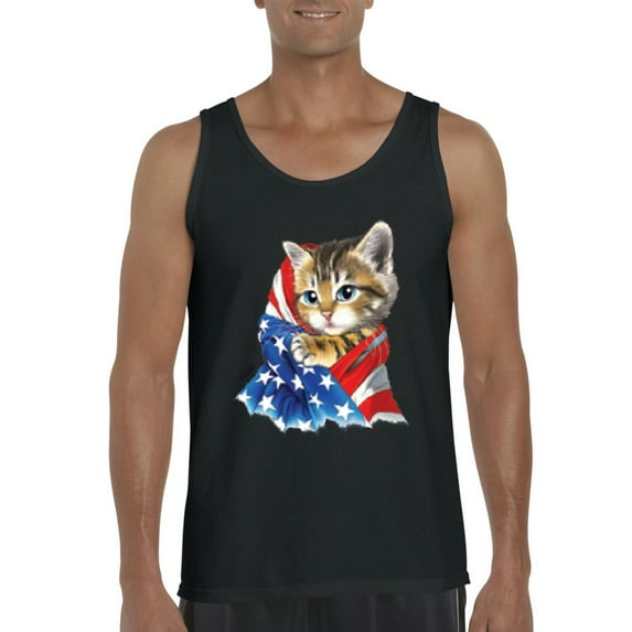 Normal is Boring - Men's Tank Top for Men, up to Men Size 3XL - American Flag 4th of July Kitty