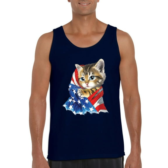 Normal is Boring - Men's Tank Top for Men, up to Men Size 3XL - American Flag 4th of July Kitty