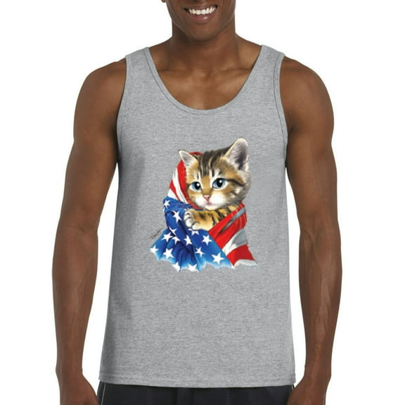 Normal is Boring - Men's Tank Top for Men, up to Men Size 3XL - American Flag 4th of July Kitty