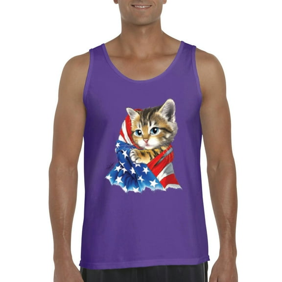 Normal is Boring - Men's Tank Top for Men, up to Men Size 3XL - American Flag 4th of July Kitty