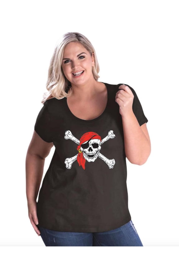 - Women's Plus Size Curvy T-Shirt, up to Size 28 - Jolly Roger Skull & Crossbones