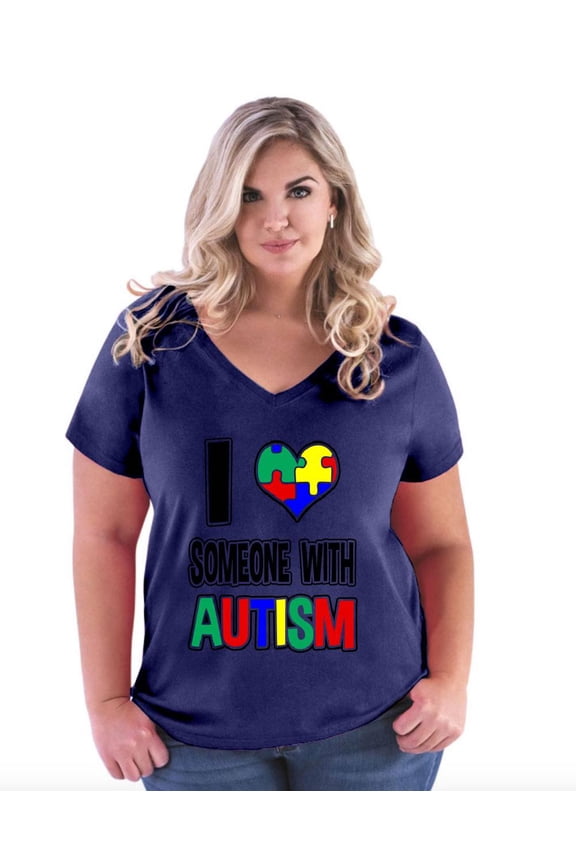- Women's Plus Size V-neck T-Shirt, up to Size 28 - Autism Awareness