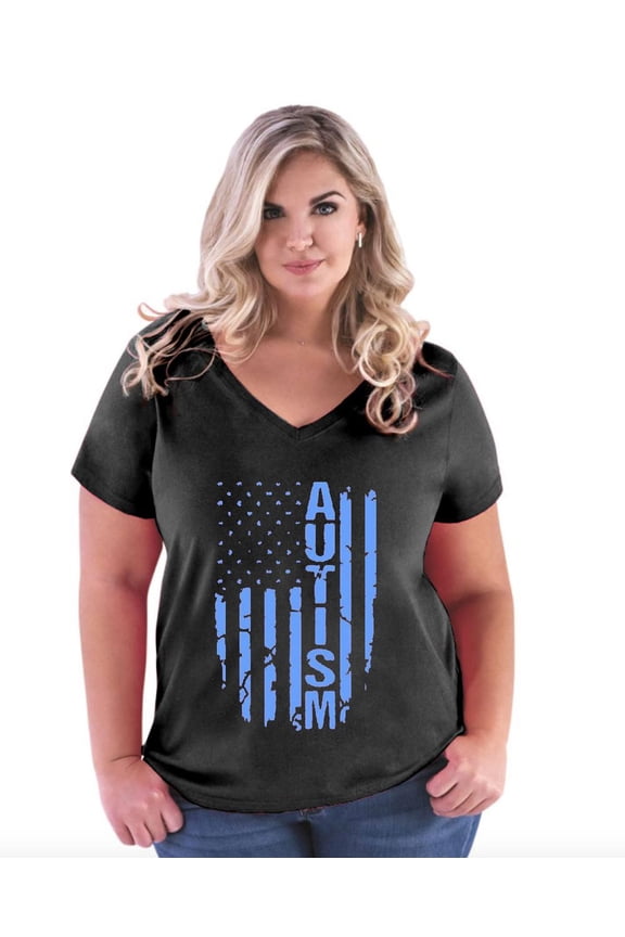 - Women's Plus Size V-neck T-Shirt, up to Size 28 - Autism Flag