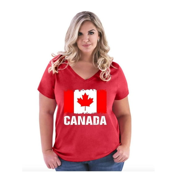 Normal is Boring - Women's Plus Size V-neck T-Shirt, up to Size 28 - Canada Flag