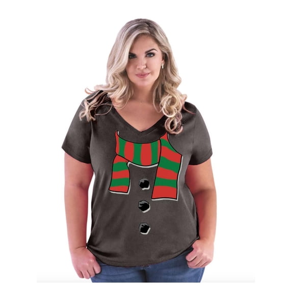 NIB - Women's Plus Size V-neck T-Shirt - Christmas Snowman Scarf