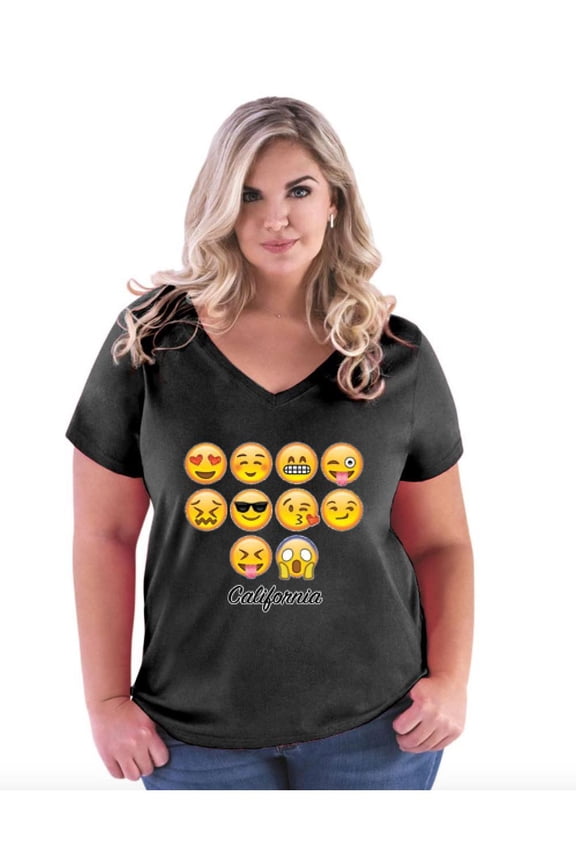 - Women's Plus Size V-neck T-Shirt, up to Size 28 - Emoji Entourage