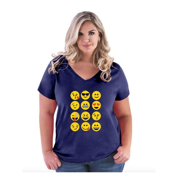 NIB - Women's Plus Size V-neck T-Shirt - Emoji Group