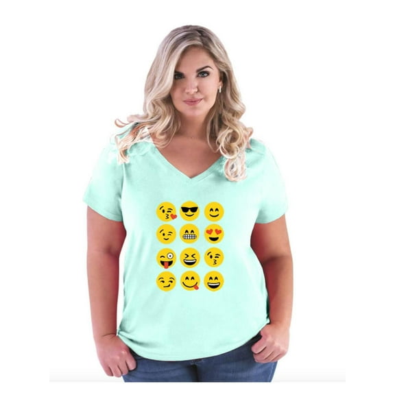 NIB - Women's Plus Size V-neck T-Shirt - Emoji Group