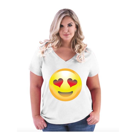 Normal is Boring - Women's Plus Size V-neck T-Shirt, up to Size 28 - Emoji Heart-Shaped Eyes