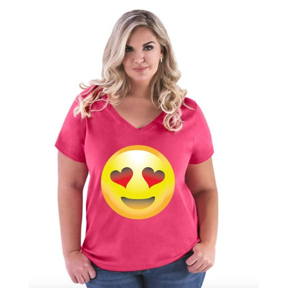 Normal is Boring - Women's Plus Size V-neck T-Shirt, up to Size 28 - Emoji Heart-Shaped Eyes