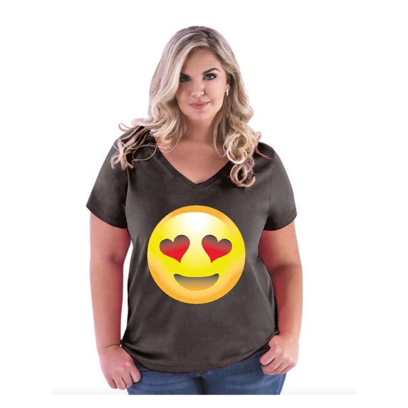 Normal is Boring - Women's Plus Size V-neck T-Shirt, up to Size 28 - Emoji Heart-Shaped Eyes
