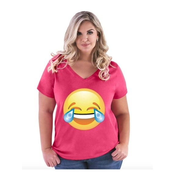 NIB - Women's Plus Size V-neck T-Shirt - Emoji Laughing Tears