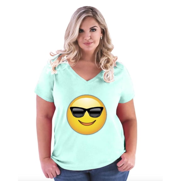 IWPF - Women's Plus Size V-neck T-Shirt - Emoji with Sunglasses