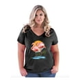 thumbnail image 1 of NIB - Women's Plus Size V-neck T-Shirt - Flamingo, 1 of 3