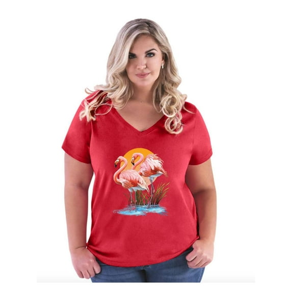 NIB - Women's Plus Size V-neck T-Shirt - Flamingo
