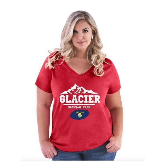 Normal is Boring - Women's Plus Size V-neck T-Shirt, up to Size 28 - Glacier National Park
