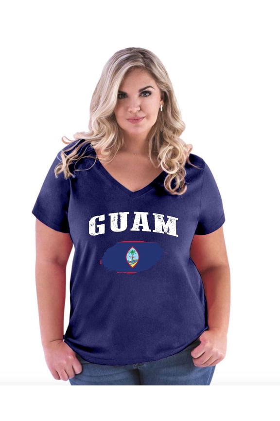 - Women's Plus Size V-neck T-Shirt, up to Size 28 - Guam Flag