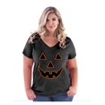 thumbnail image 1 of Normal is Boring - Women's Plus Size V-neck T-Shirt, up to Size 28 - Halloween Costume Pumpkin Face, 1 of 5