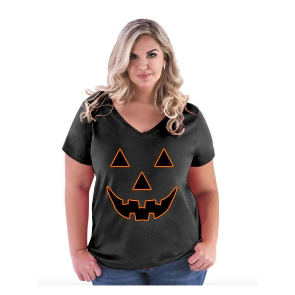 Normal is Boring - Women's Plus Size V-neck T-Shirt, up to Size 28 - Halloween Costume Pumpkin Face