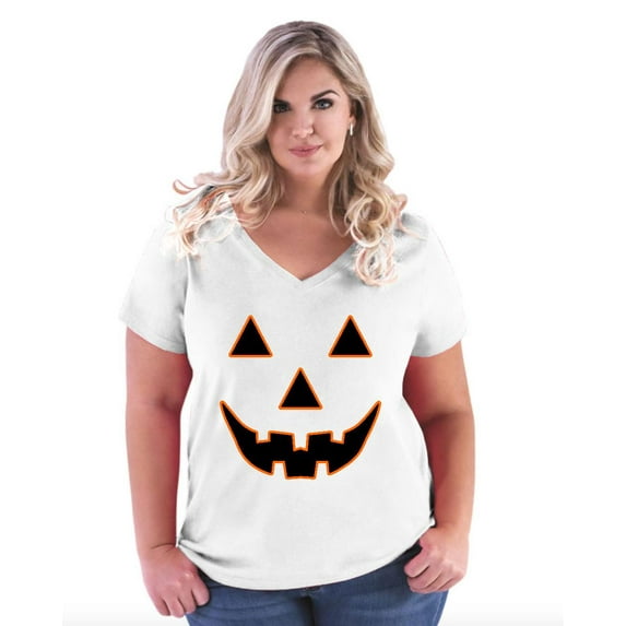 Normal is Boring - Women's Plus Size V-neck T-Shirt, up to Size 28 - Halloween Costume Pumpkin Face