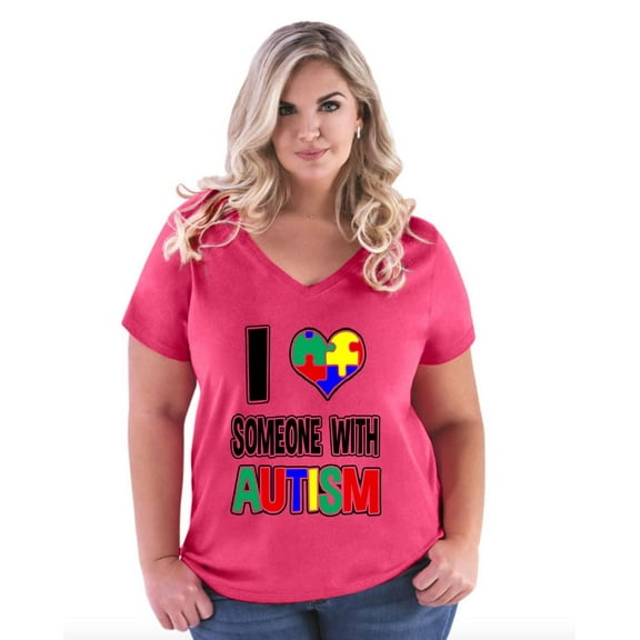 Normal is Boring - Women's Plus Size V-neck T-Shirt, up to Size 28 - I Love Someone With Autism