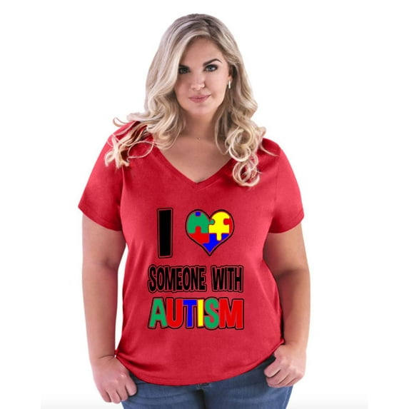 Normal is Boring - Women's Plus Size V-neck T-Shirt, up to Size 28 - I Love Someone With Autism